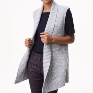 LOFT Gray Knit Open Front Vest
